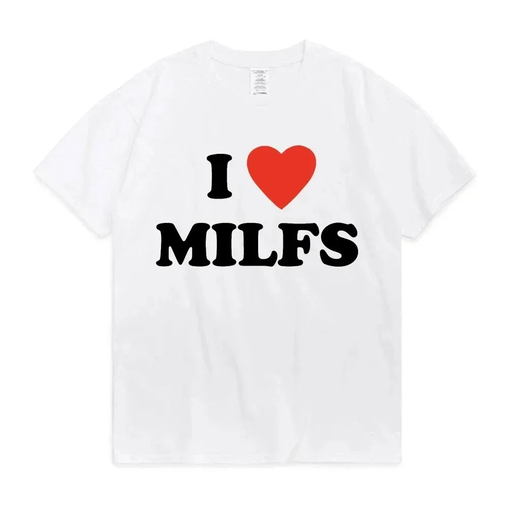 Men's T-shirt I Love MILFS I Heart Hot Moms Letter Printed T-shirts Summer Men Casual Harajuku Fashion Men Clothing Tee Shirts