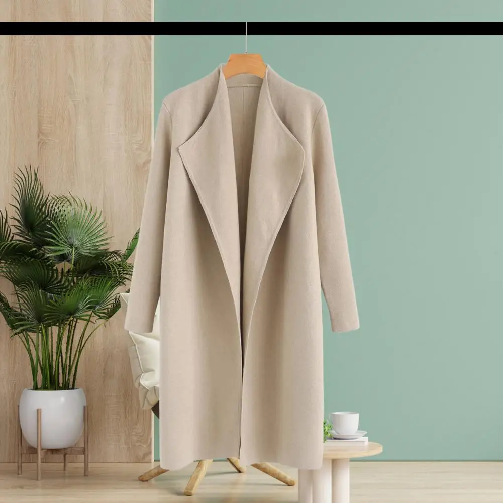 

Women's Wool Trench Coat Casual Lapel Open Front Knit Warm Coatigan Winter Long Thick Overcoat for Fall Winter