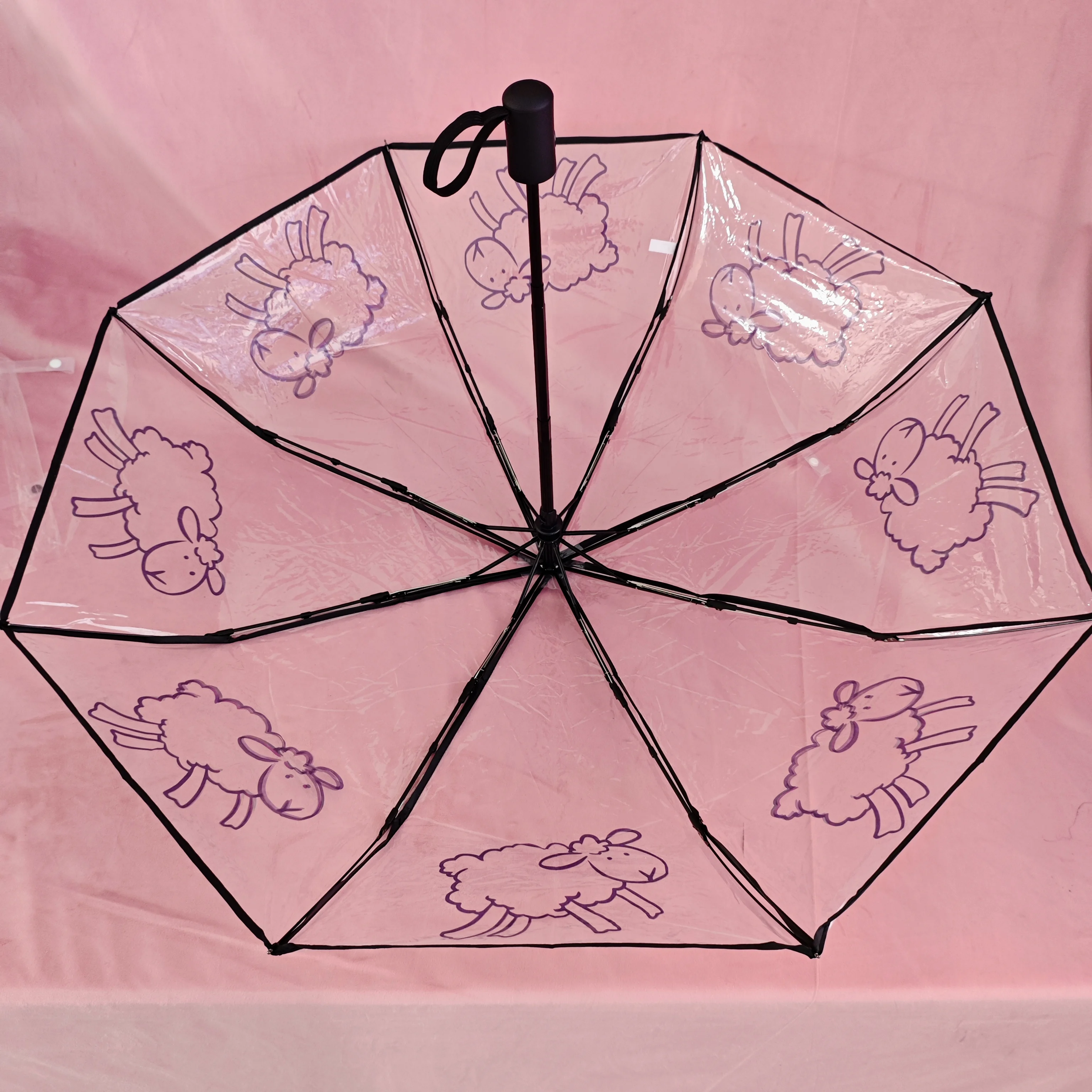 1 Piece of Sheep Pattern Pvc Material Transparent Umbrella, Waterproof and Windproof, Portable Umbrella, Suitable for Travel and Work Clothing