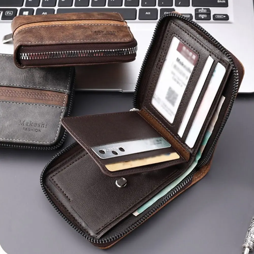 

Fashion Vintage Mini Coin Purse Portable Zipper Small Card Bag Square Colorblock Men's Coin Wallet Business