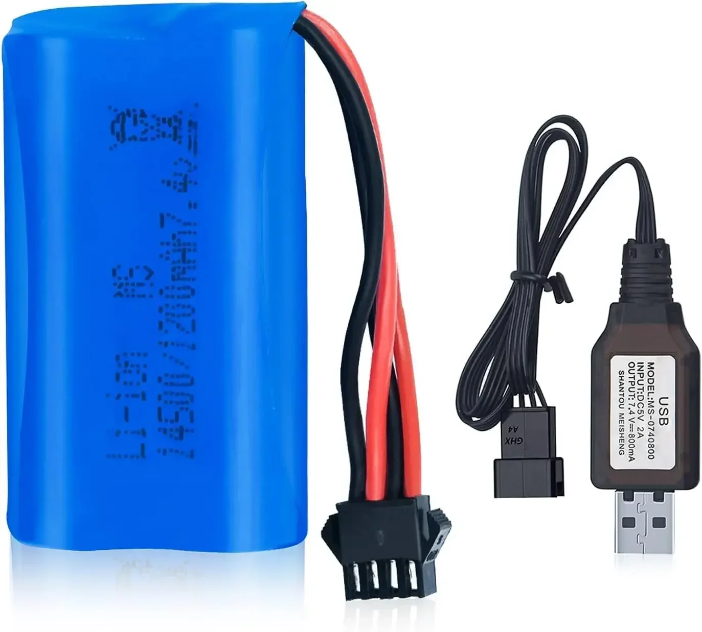 7.4V 1200mAh Rechargeable Li-ion Battery SM-4P Forward plug with Charger for Gel Blaster Accessories Remote Control Boat Car