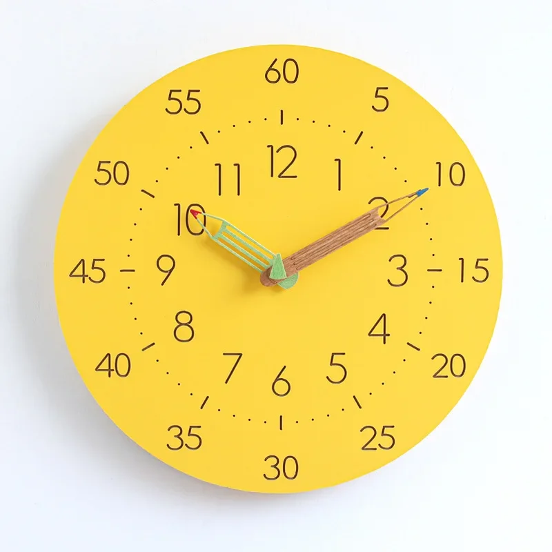 2025 New 12inch Children Cartoon Simple Silent Wall Clock Learning Wood Pointer Living Room Fashion Creative Home Quartz Clocks