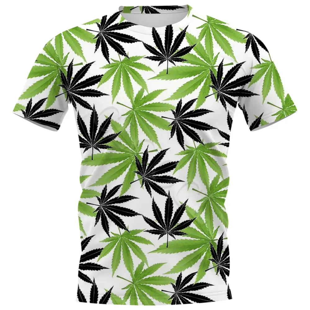 2023 summer fashion green weed leaves 3D printed men\'s T-shirt large size loose comfortable breathable comfortable short sleeve