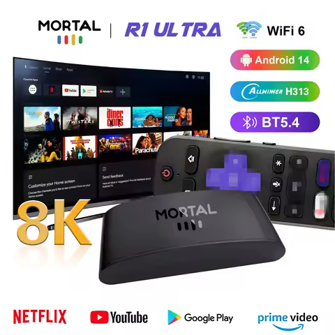 2025 Mortal Smart TV Box R1 Ultra Android 14.0 Allwinner H313 4K Support Wifi 6 16G BT5.4 Voice Remote Media Player Home Theater