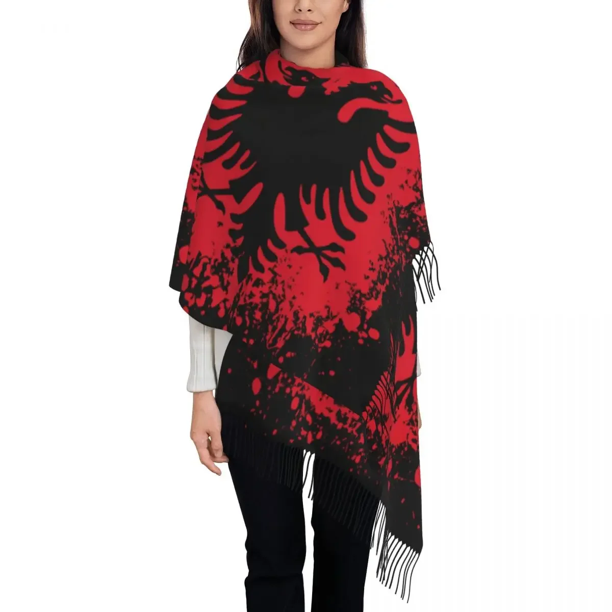 Custom Printed Retro Albania Flag Scarf Men Women Winter Warm Scarves Albanian Eagle Shawls Wraps