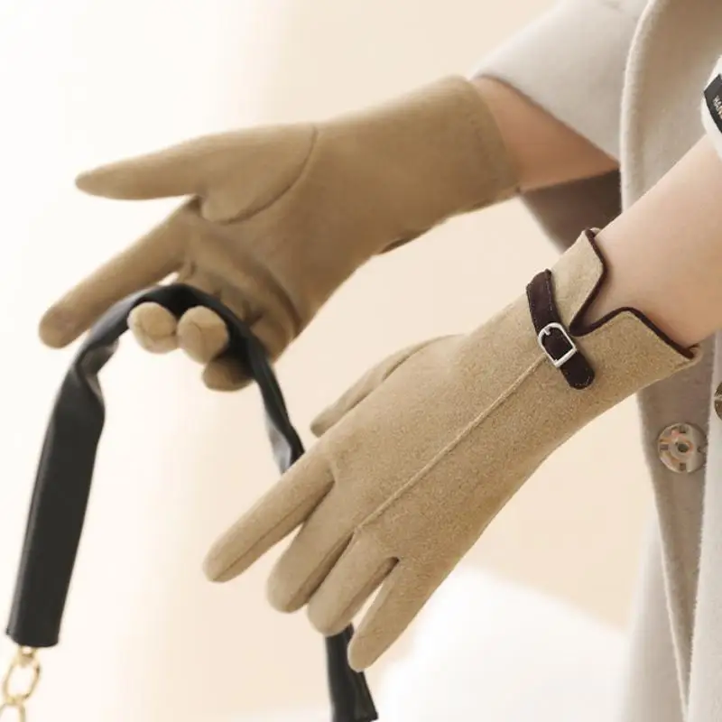 1Pair Winter Women Keep Warm Touch Screen Gloves Elegant Fashion Soft Velvet Internal Driving Cycling Outdoor Cold Protection