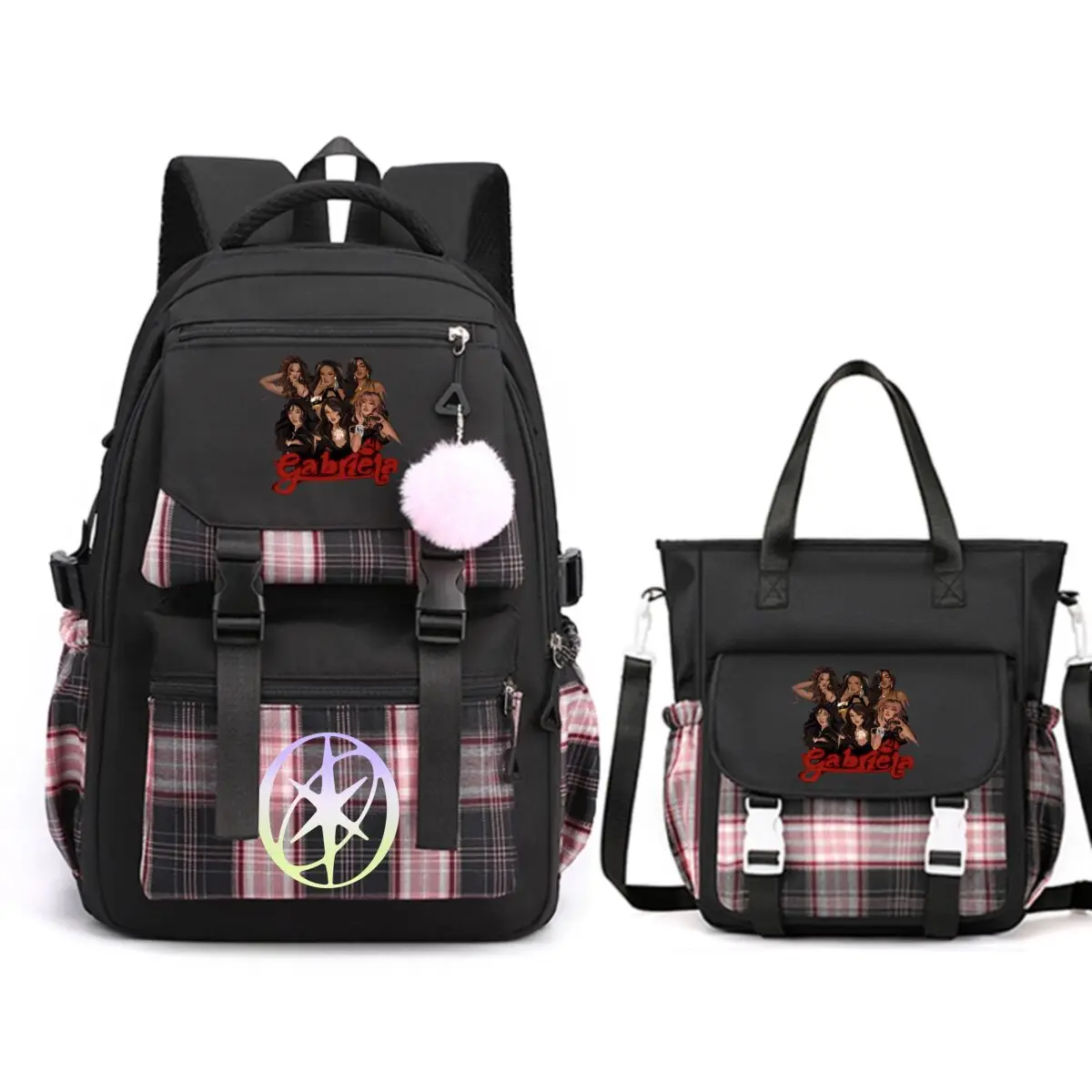 Y2K Katseye Backpack Set with Messenger Bag Girls Student Bagpack High Capacity Light Laptop Travel Knapsacks
