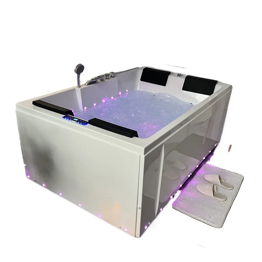 

Luxury Indoor Spa Acrylic Bath Tub Rectangular Whirlpool Bubble Massage Design Includes Faucet Drainer Plastic For 2 Peoples