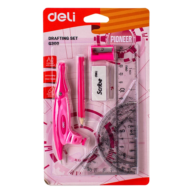Deli Math Geometry Set, 10-Piece Compass & Protractor Kit with Metal Rulers, Triangle Rulers, Magnetic Accessories for Office