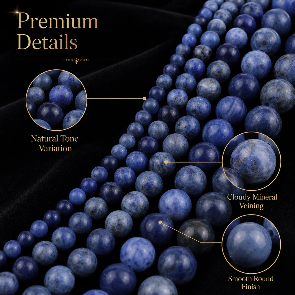 4-12mm 16 Stück Stein-Halbstreifen Blaue Ader Stein-Abstandsperlen für Schmuck, Armbänder, Halsketten, DIY-Zubehör