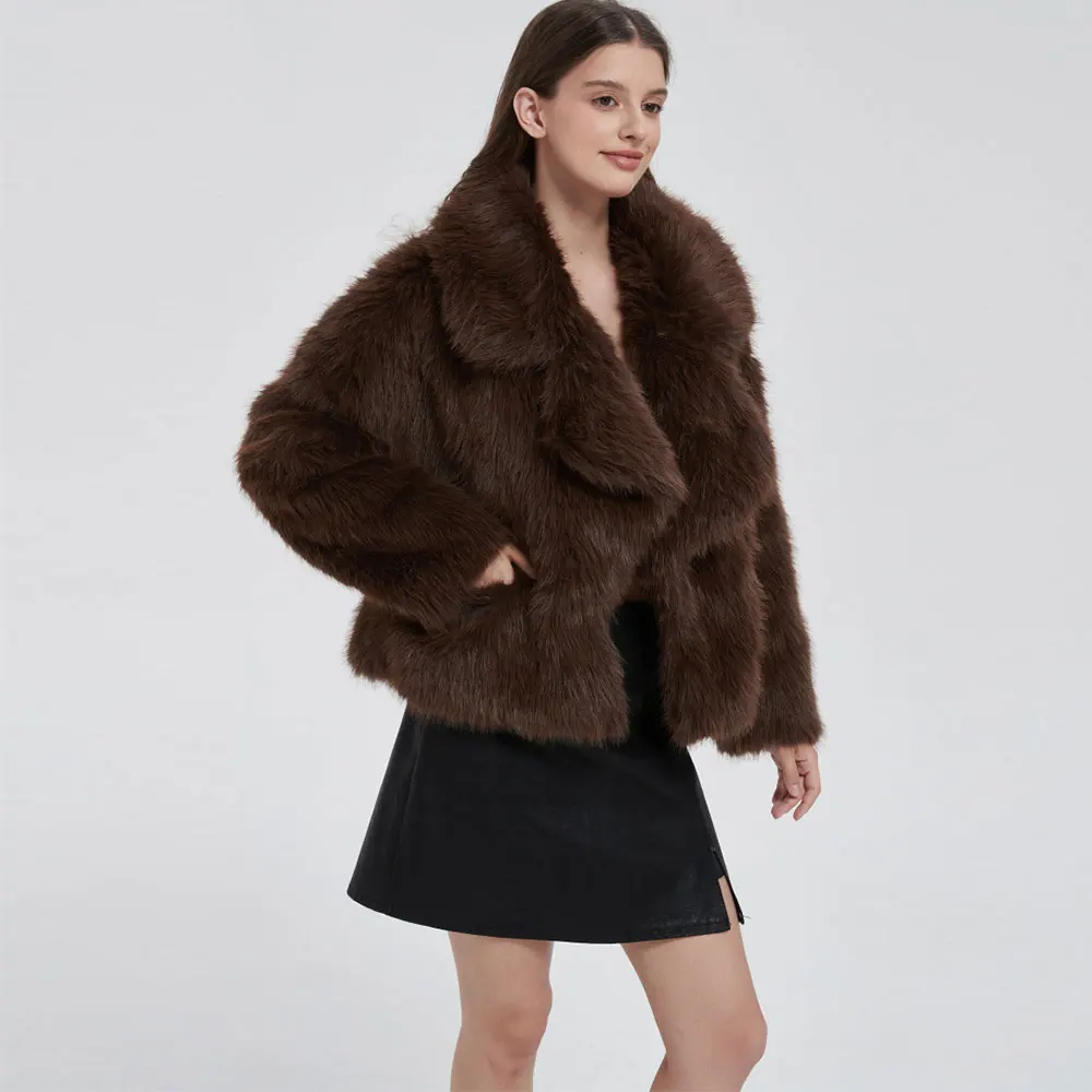 Modna kurtka z imitacji futra lisa damska zimowa luksusowy design duży kołnierz futrzane płaszcze fajne dziewczyny oversize pluszowy płaszcz z imitacji futra