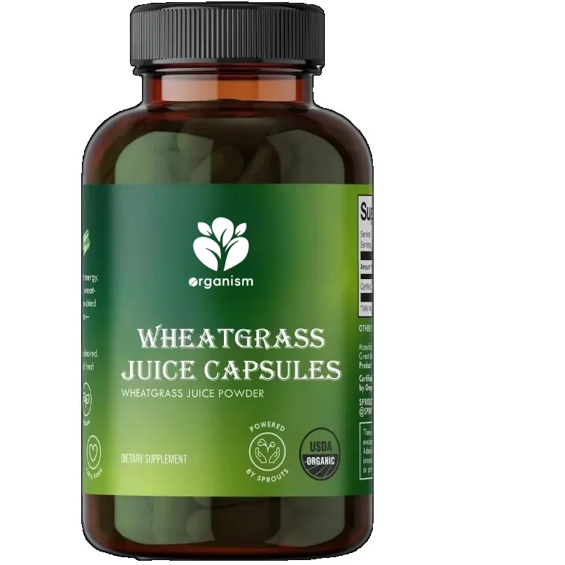 Wheat straw juice powder capsules contain vitamins, chlorophyll, enzymes, minerals - energy antioxidants for health support