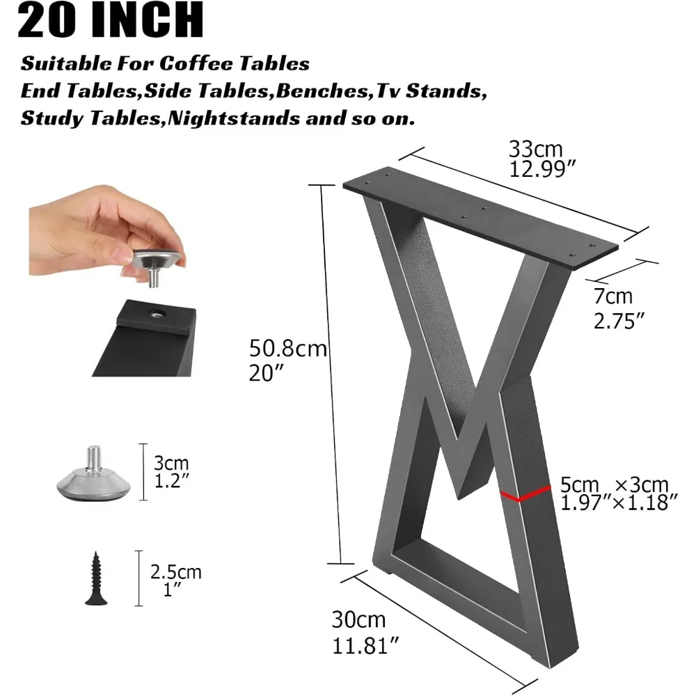 20-Zoll-Couchtischbeine aus Metall, rautenförmiges Ende und Beistelltischfüße, robuste Schreibtischfüße, schwarze Eisen-DIY-Möbel-Bankbeine
