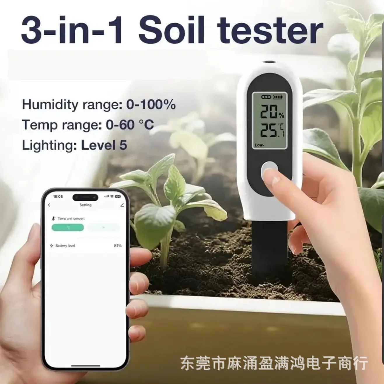3‑in‑One ZigBee Soil Tester Sensor Soil Humidity Temperature Detector for Garden Automatic Watering