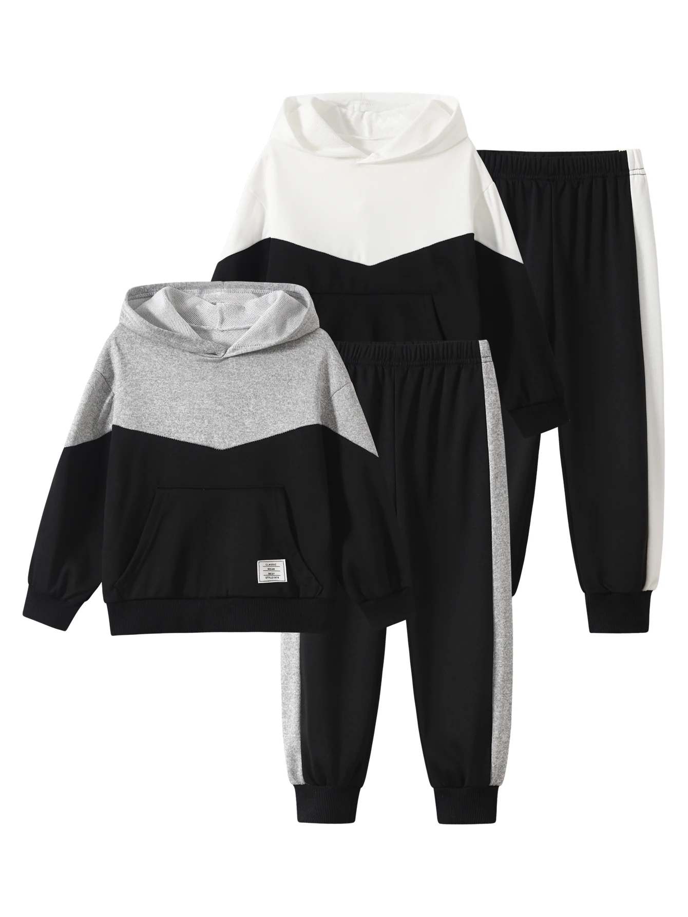 4 قطع الأولاد كتلة اللون هوديي السراويل مجموعة الخريف الشتاء الدافئة أزياء الزي الراحة Playwear الأطفال ملابس غير رسمية #1