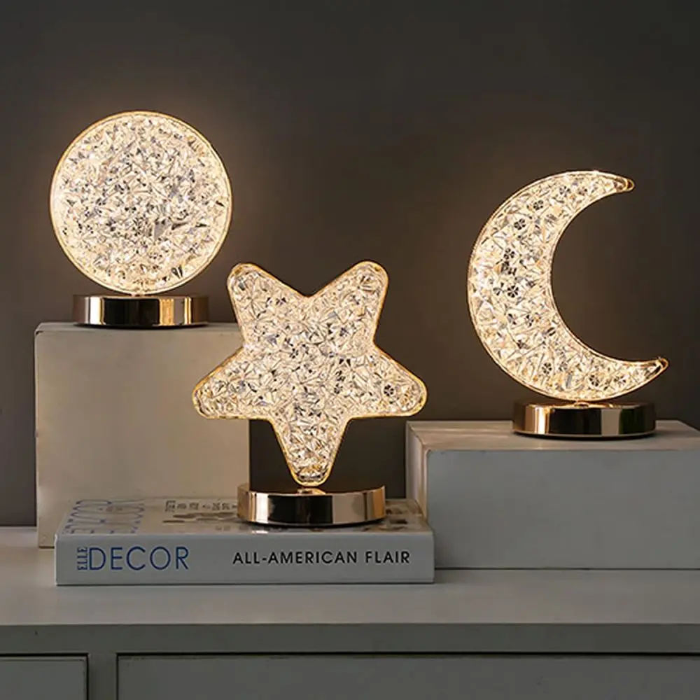 Star Moon Lamp Crystal LED Night Light USB Touch Dimming Table Lamps Bedroom Bedside Desk Lamp Room Decorations Girls Kids Gifts