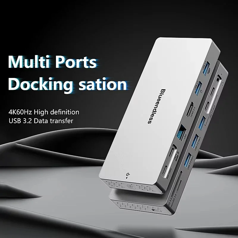 

Док-станция USB-концентратора типа C 14 в 1 Адаптер-концентратор USB 3.0 для чтения карт 5-портовый концентратор 10 Гбит/с USB 3.2 с 4K 60 Гц HDTV Lan Audio PD