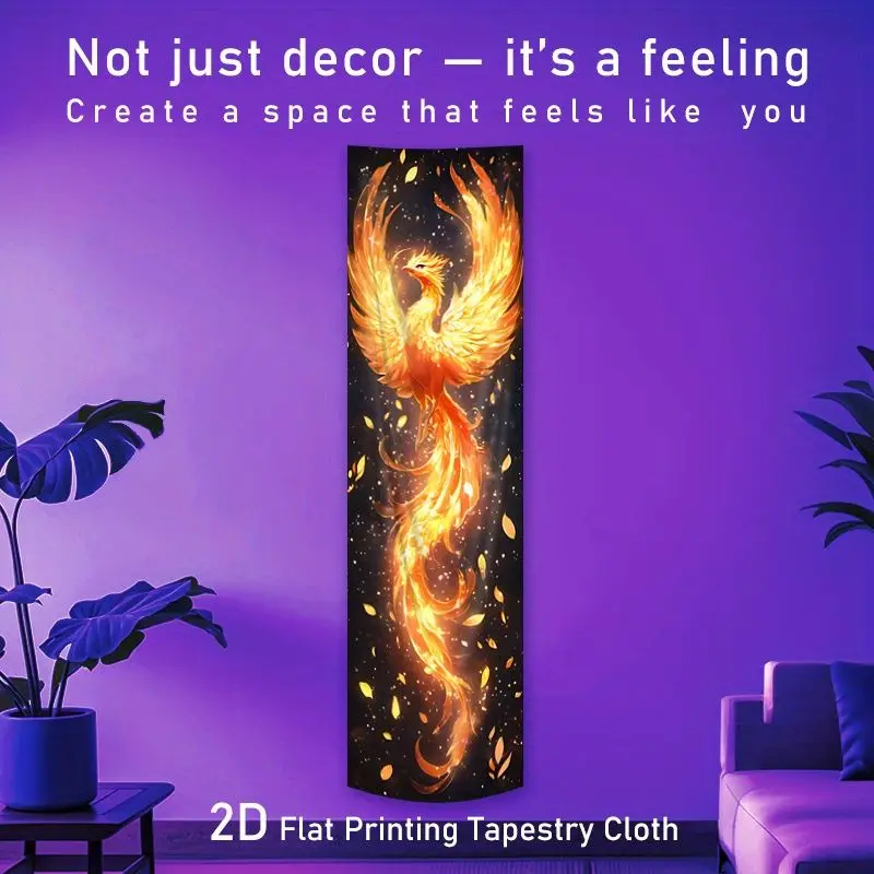 VIKAMA Gilded Phoenix Bird Rising Blaze Vertical Tapestry Legendary Long Wall Mural Living Room Decor Stylish Soft Durable Cozy