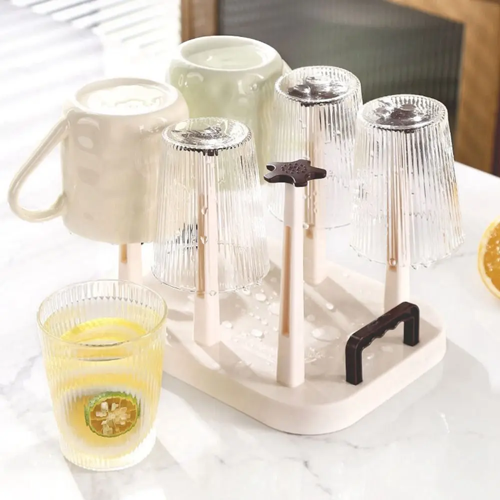 Plastic Cup Drying Rack Upside-Down Large Capacity Glass Cup Storage Rack with Handle Detachable Glass Cup Drainer Holder