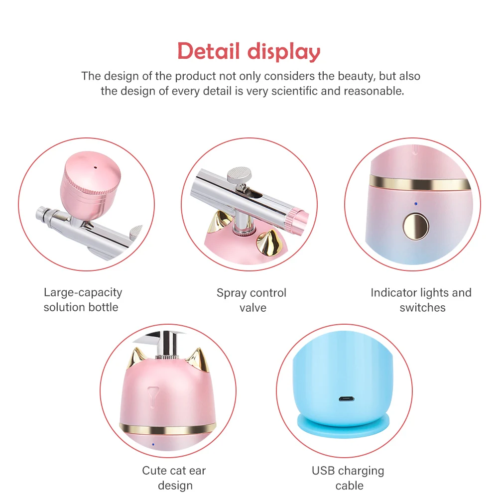 Facial Airbrush Mist Nano Water Oxygen Injection Beauty Machine Skin Moisturize Rejuvenation Airbrush Compressor Facial Sprayer