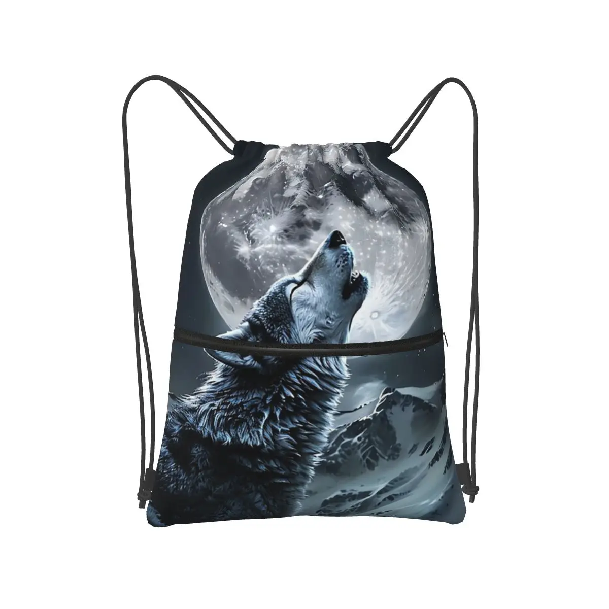 Howling Wolf Under The Moonlight Print Backpacks Multi-function Drawstring Bundle Pocket Sundries Bag Book Bags for Students