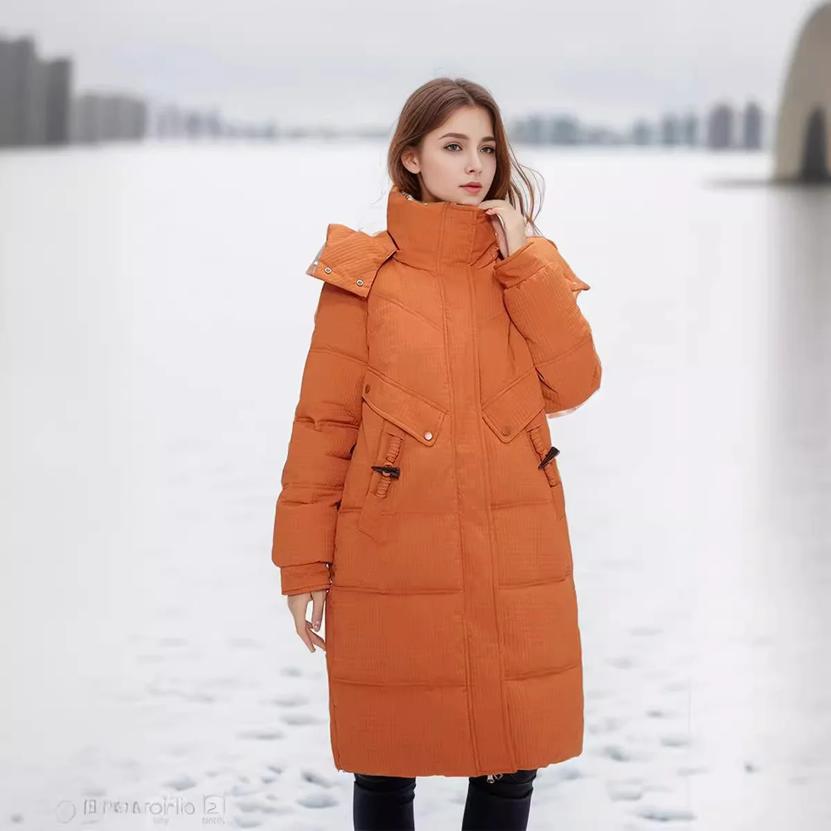 

2025 Winter Women's Long Cotton Jacket Female Contrast Casual Pockets Hooded Parkas Coat Versatile Demi-season Jacket For Lady