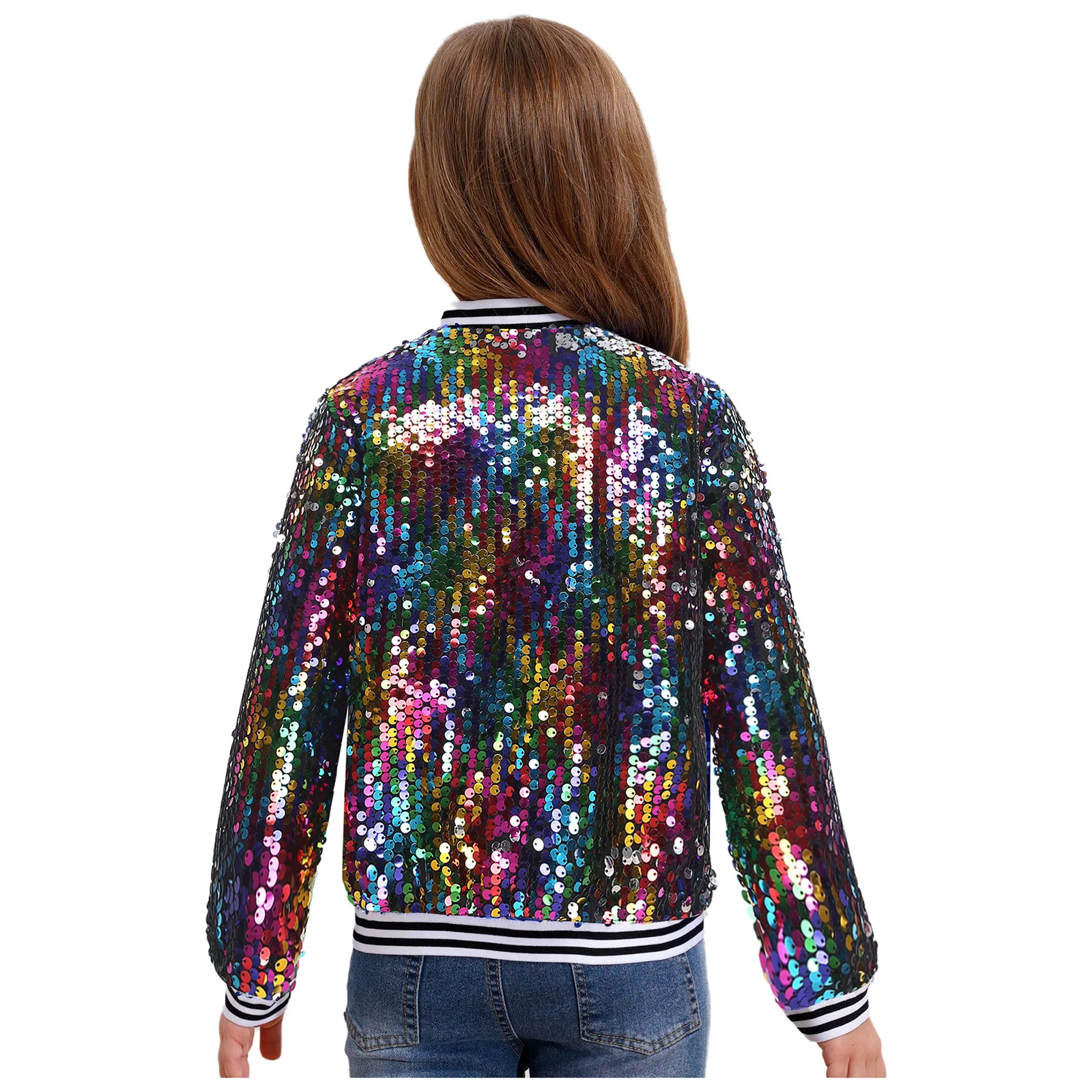 Giacca da baseball per ragazzi e ragazze Cappotto Primavera Autunno Moda Paillettes Manica lunga Cerniera Capispalla Street Dancing Party Bomber Jackets
