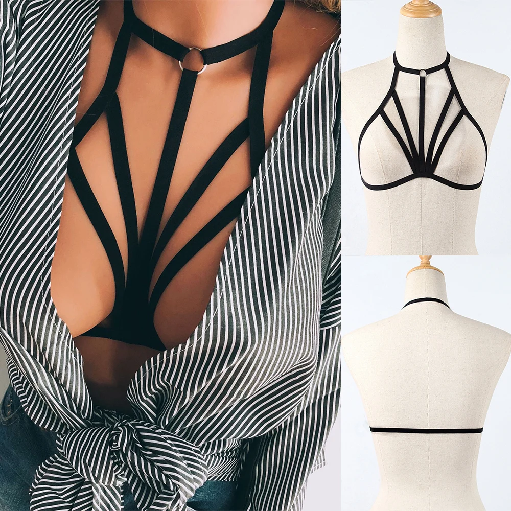 Arnés erótico Sexy a la moda gótica para mujer, corpiño de vendaje, lencería con jaula hueca, arnés para el pecho, sujetador de vendaje elástico, Tops Bralette