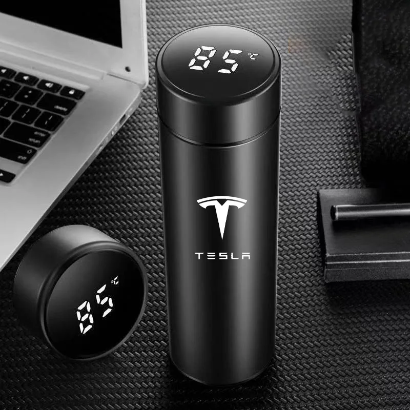 

For Tesla Model 3 Model S Model X Model Y 304 Stainless Steel Thermos Cup Smart Display Vacuum Water Cup Car Logo Accessories