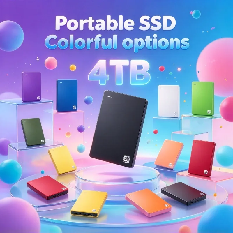 SSD externo portátil de alta velocidade com capacidade de 4 TB, para portátil, computador de mesa e telemóvel – disponível em várias cores.