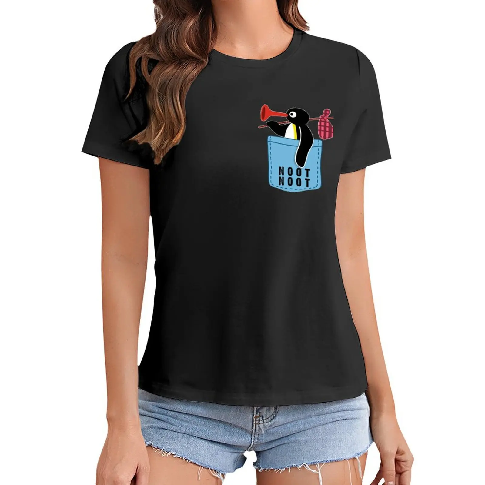 

Angry Pingu Noot Noot Pocket Official Merch T-Shirt new edition oversized t-shirts for Women loose fit