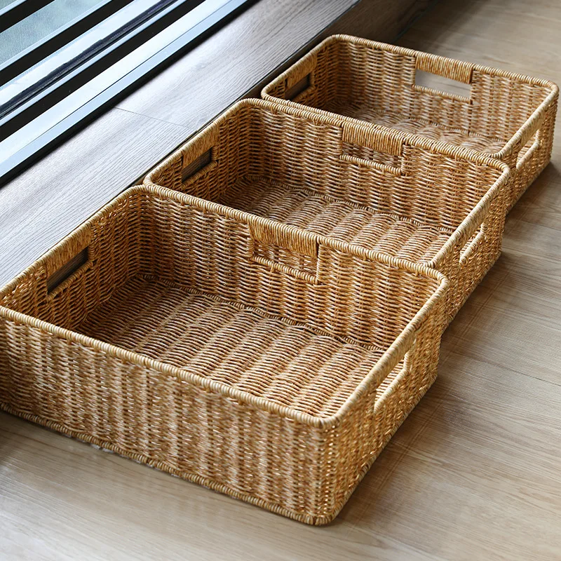 

Imitation rattan woven coffee table storage basket living room drawer sorting basket desktop snack storage storage basket