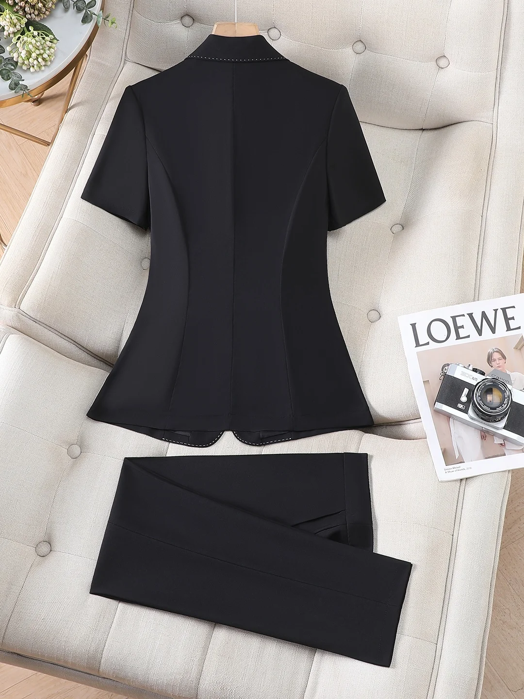 Black Short Sleeve Suit Set for Women Commute Interview Outfit Summer Style Professional Clothing Commuter Fashion Trend