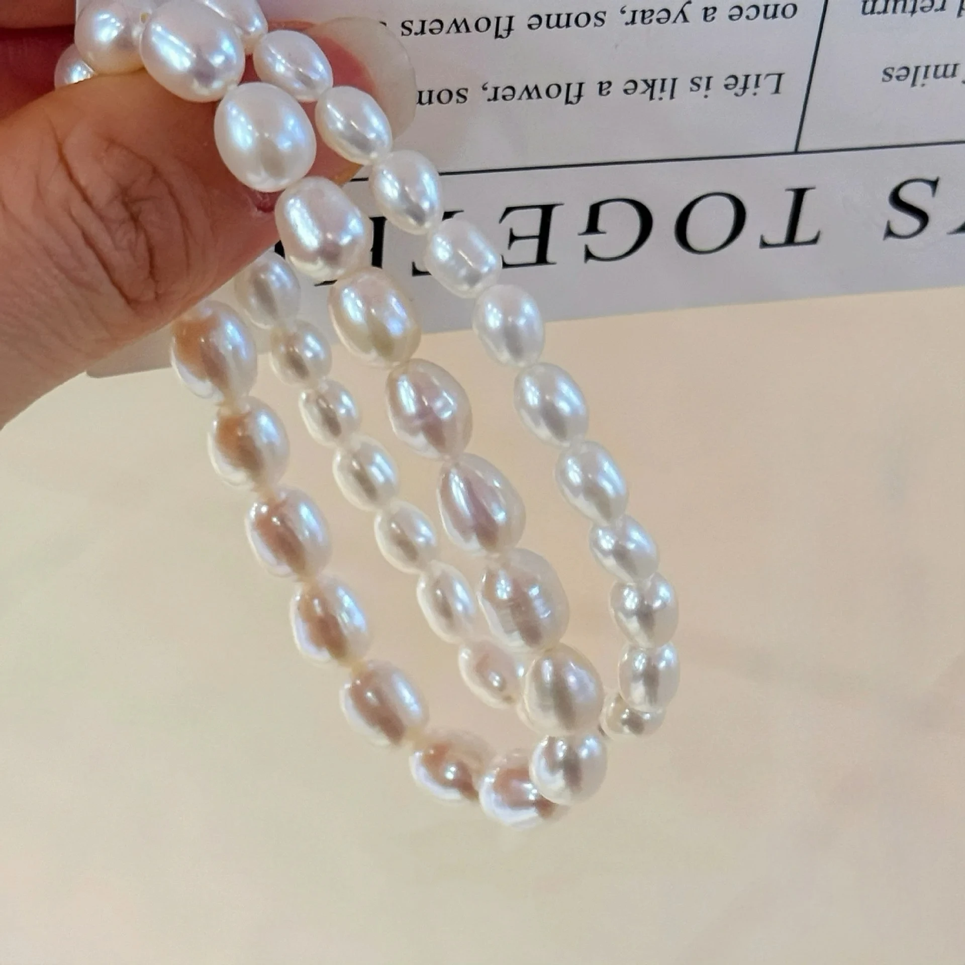 5-6mm 6-7mm Rice Shape Freshwater Pearl Bracelet for Women 17cm Elastic Pearl Bracelet Female Jewelry Gift