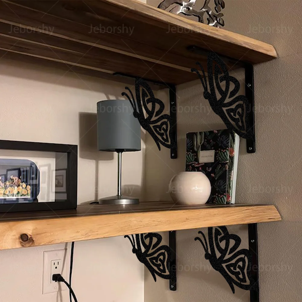 2pcs Butterfly Metal Shelf Brackets L-Shaped Wall Mounted Supports Requires Drilling Storage for Kitchen Bathroom