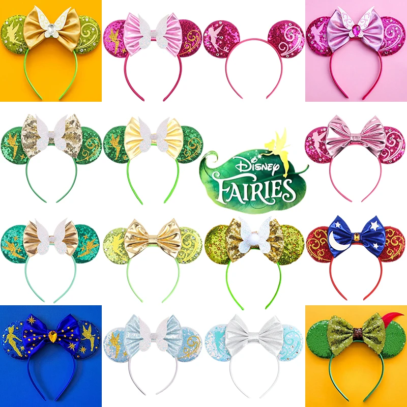 Disney Tinker Bell Hairbands Mickey Mouse Ears Headbands for Girls Kids Women Sequins Bow Hair Accessories Adults Party Headwear