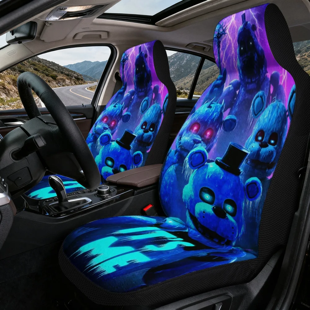 Set Of 2 Front Seat Covers For Cars, Featuring A Soft Material And A Halloween-Themed Design With Creepy Bears. These Universal