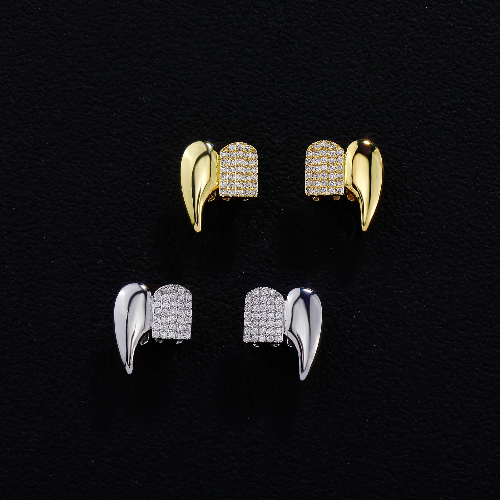 Mixed Zircon Double Fangs Tooth Grills Jewelry