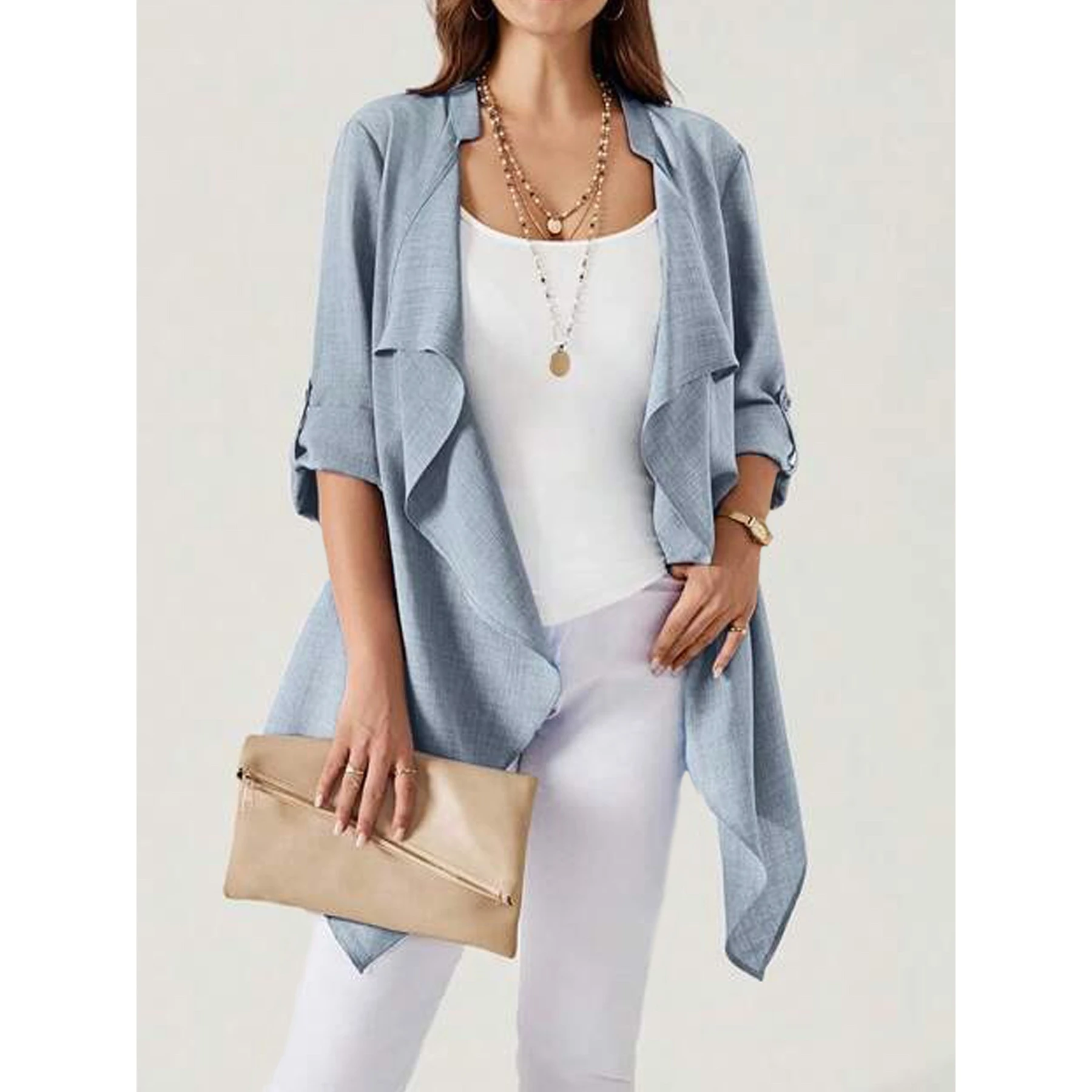 

Ele Thin V-Ne Svel Cardigan Outerwear for Women Spring Autumn Season Long Sve Midi Length Color