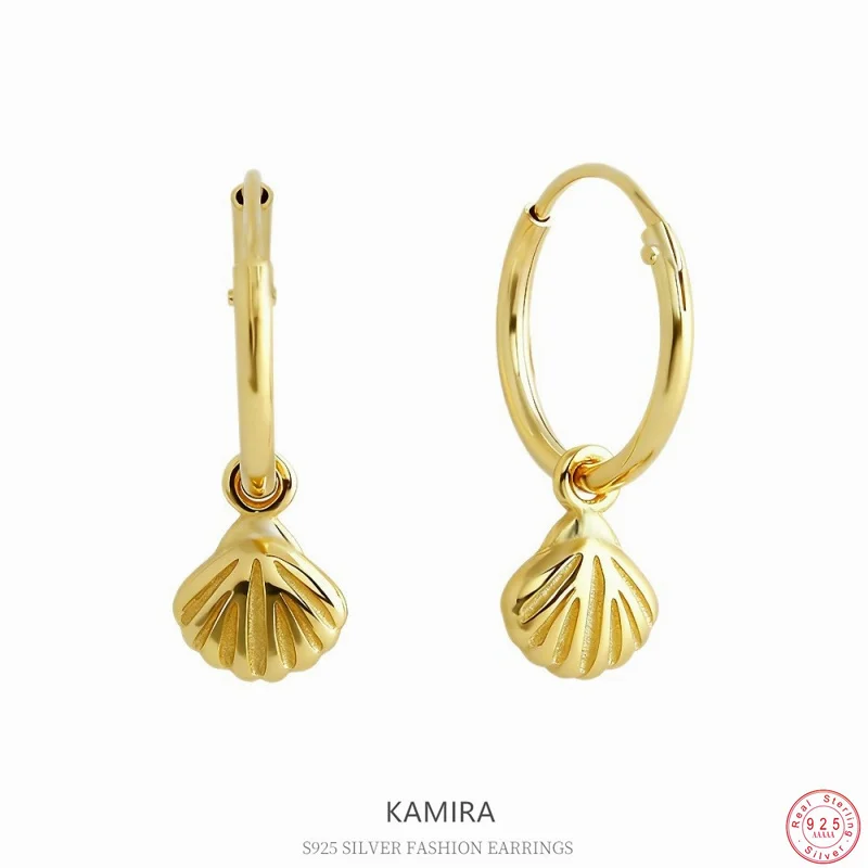 

KAMIRA 925 Sterling Silver Lovely Shell Pendant Earrings for Women Elegant Temperament Fashion Design Jewelry Accessories Beach
