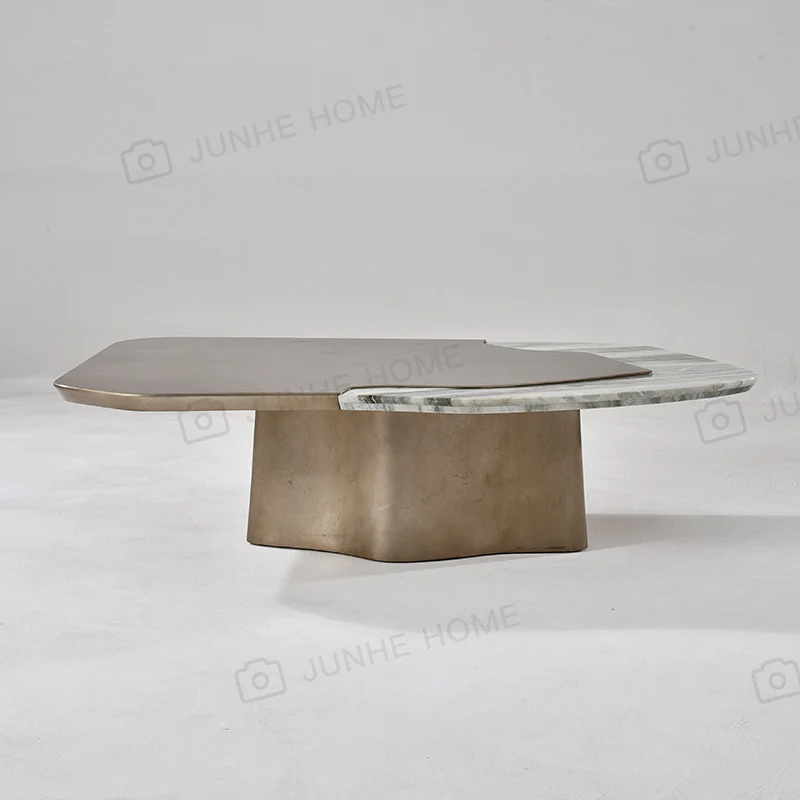 

Special-shaped marble and metal splicing coffee table, creative living room tea table, high-end furniture customization factory