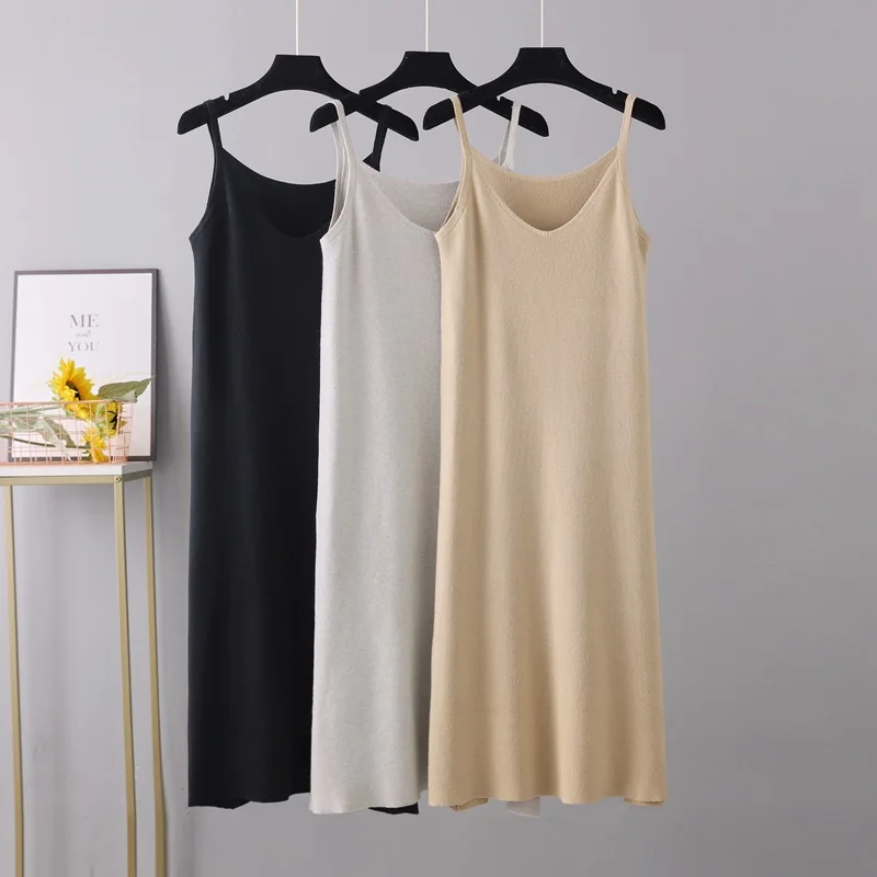 HLBCBG Spring Summer 2023 Woman Knitted Tank Dress Casual Long Camisole Vest Dresses Women Loose Cashmere Maix A-line Dress