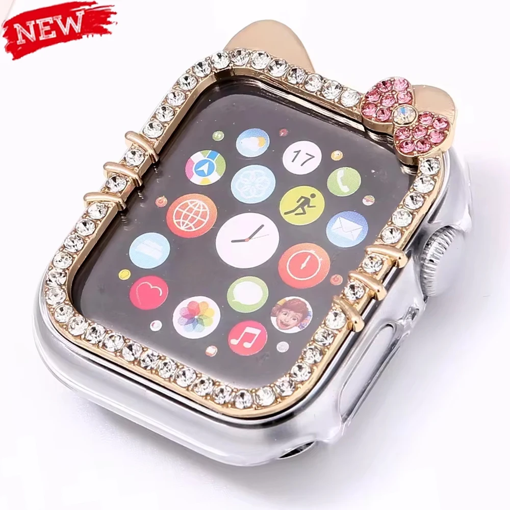 

Роскошный чехол для часов с милым котенком и котом диаметром для Apple Watch 9 8 7 6 SE 5, прозрачный чехол для корейской девушки для Iwatch 45 мм 44 мм 41 мм 40 м