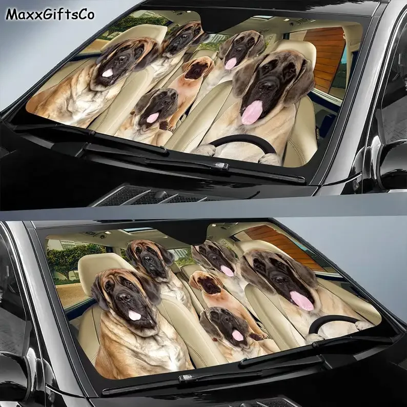 English Mastiff Car Sun Shade, English Mastiff Windshield, Dogs Family Sunshade, English Mastiff Car Accessories