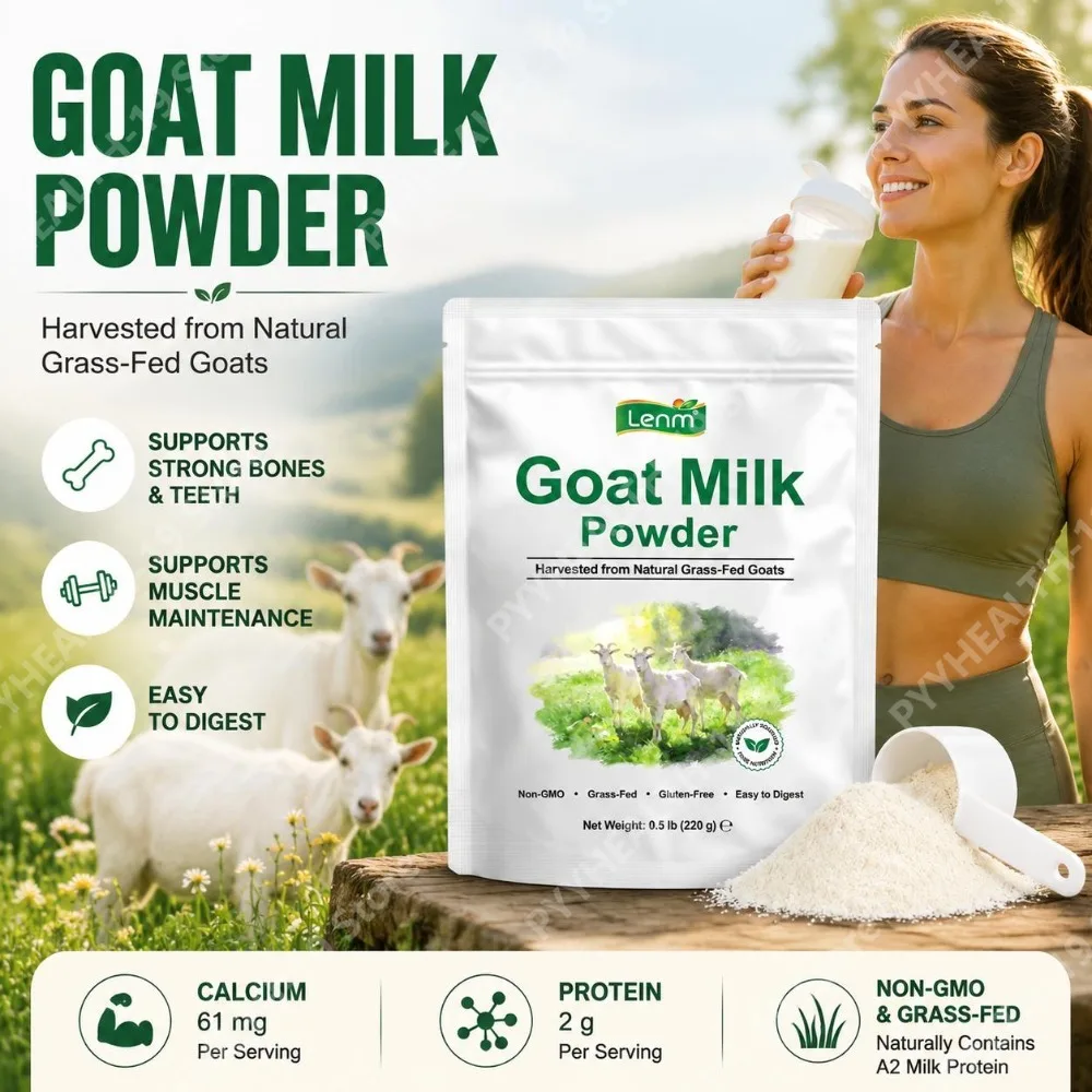 Lenm Goat Milk Powder Grass-Fed Non-GMO 61mg Calcium 2g Protein For Bone & Muscle Digestive Wellness Support Formula Adult 220g
