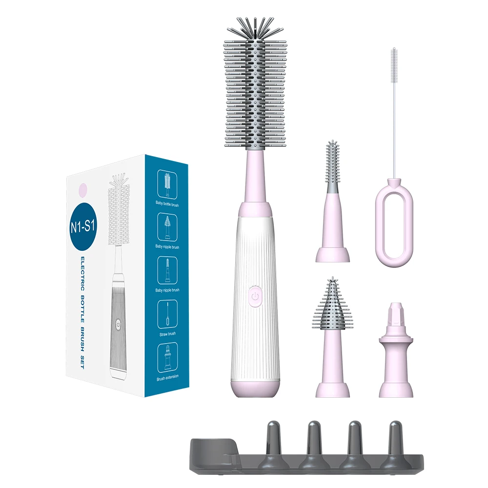 電動360度回転6in1シリコン哺乳瓶おしゃぶりブラシ洗浄水筒ストロー洗浄ブラシセット