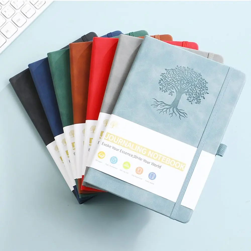 Simple Journal Notebook PU Leather with Elastic Strap A5 Pocket Notepad Thickened Solid Color Office Record Book