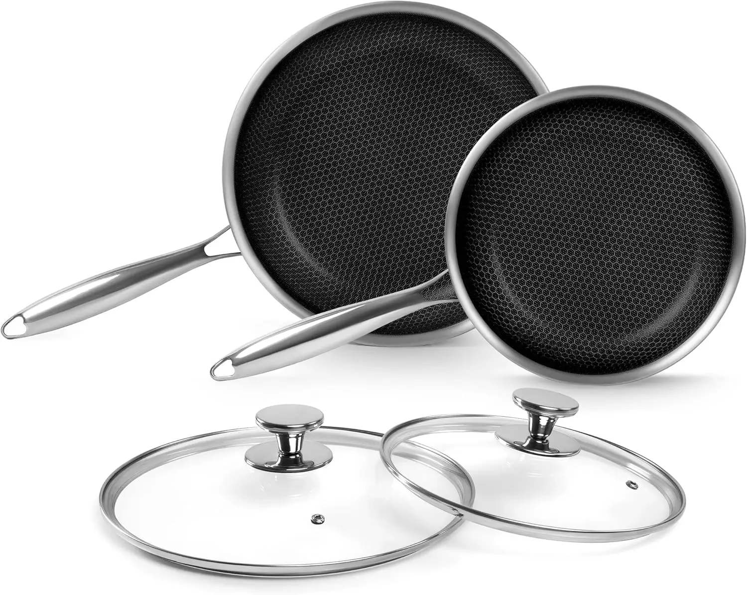 

Three-Piece Stainless Steel Frying Pan Set (with Lid), Non-Stick, Suitable for Induction Cooktops and Gas Stoves