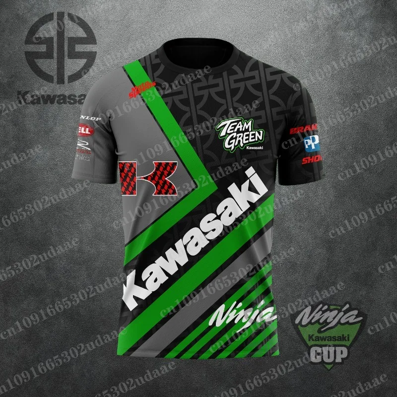 

Новинка 2025, мужская модная футболка Kawasaki для гонок на мотоциклах, летняя футболка с короткими рукавами и облегающим эффектом сзади, ультравысокая футболка