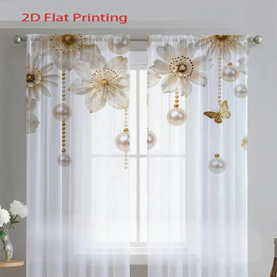2PCS Digital Printing Sheer Curtain, Moroccan Tile Geometric Pattern, Exotic Bohemian Tribal Ethnic Living Room Home Decor